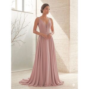 Jenny Yoo Whipped Apricot Chiffon Gown Size 10 Deep V-Neck Formal Dress